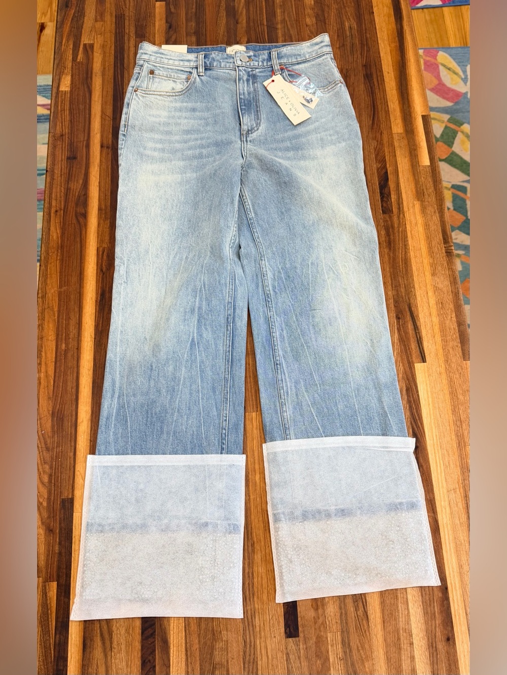 NWT - Alice + Olivia High Rise Embellished Straight Jeans Weezy in Brooklyn Blue - Picture 16 of 16